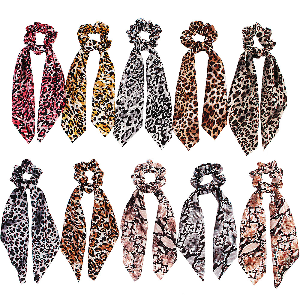 Mizi fashion Leopard Print Ribbon Hair Ring Square Scarf Elastic Band Headband Jewelry Wholesale