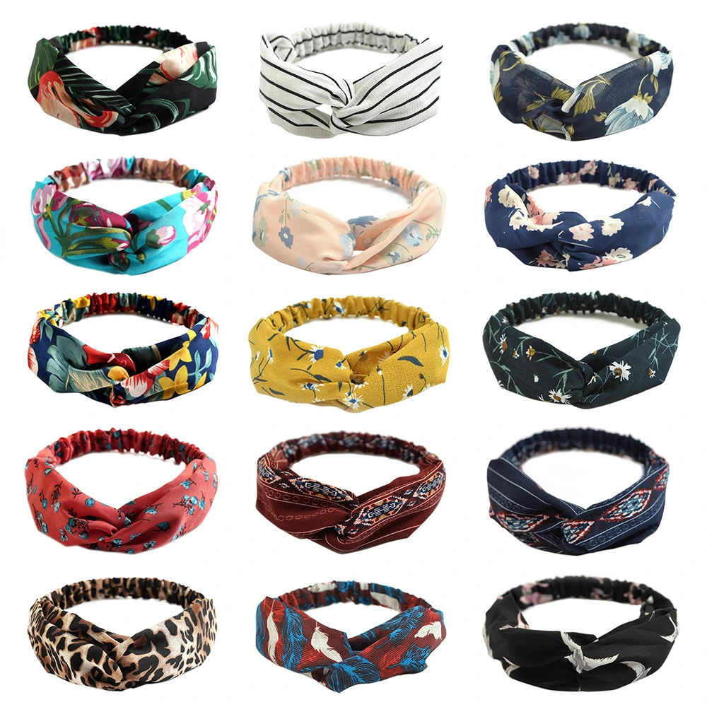Mizi Leopard Print Flower Chiffon Cross Elastic Hairband Ladies Headband Hair Accessories Headdress thumbnail