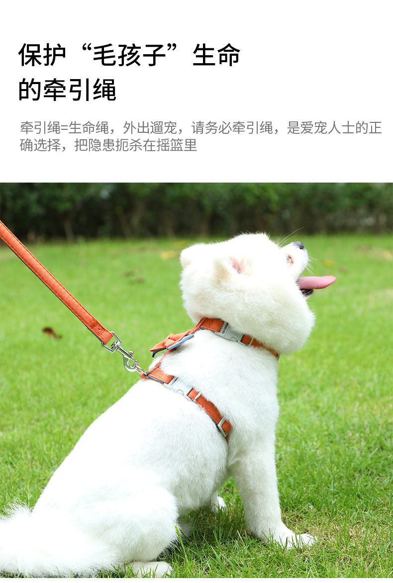 New pet I-shaped bow chest and back strap, explosion-proof punch leash, dog walking and cat leash, double vest, dog chest and back pic 6