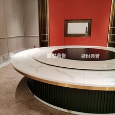 江西宜春高档会所大理石电动餐桌椅酒店包厢现代轻奢自动转盘餐桌