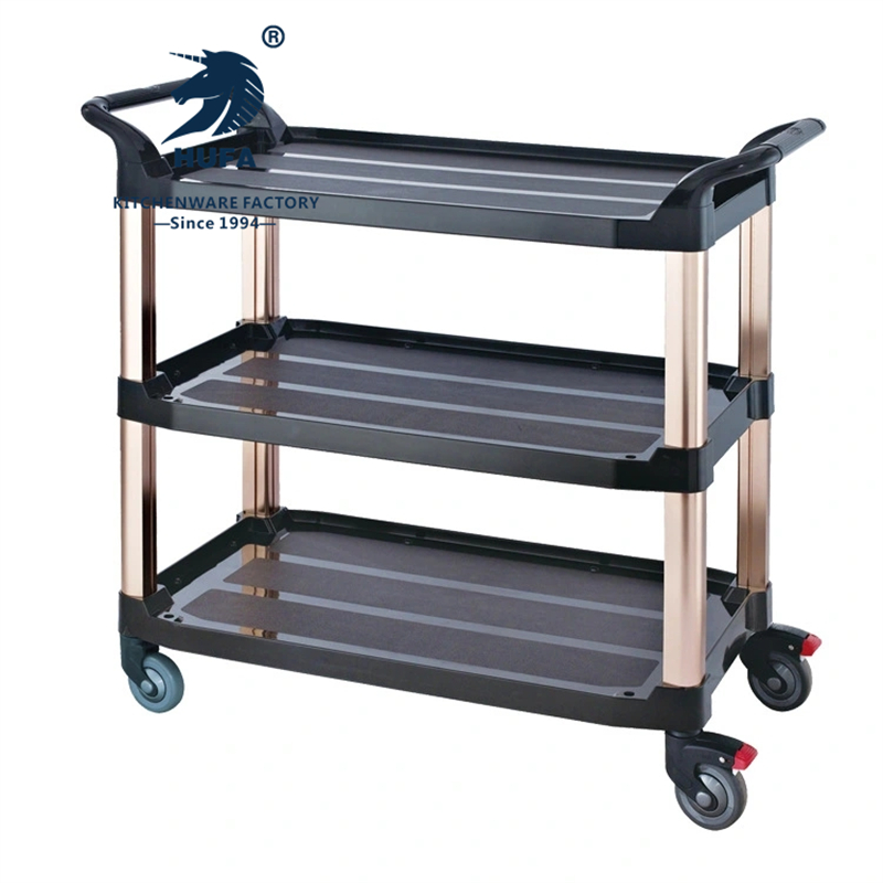 Thickened plastic three-storey hotel restaurant dining cart Cart silent wheel restaurant service cart three-storey thickened dining cart dish cart restaurant cart mobile hotel commercial hand push food side hotel withdrawal cart