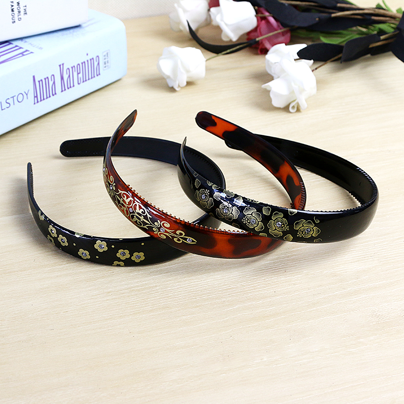 Manufacturers direct print diamond-encrusted headband Headband Headband Headpin plastic pressure headband leopard print headband wide headband