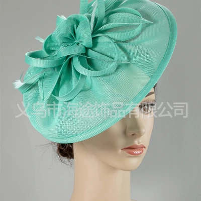 HAITU Emerald Green Hat Bottom Feather Banquet Jockey Church Hair Accessories thumbnail