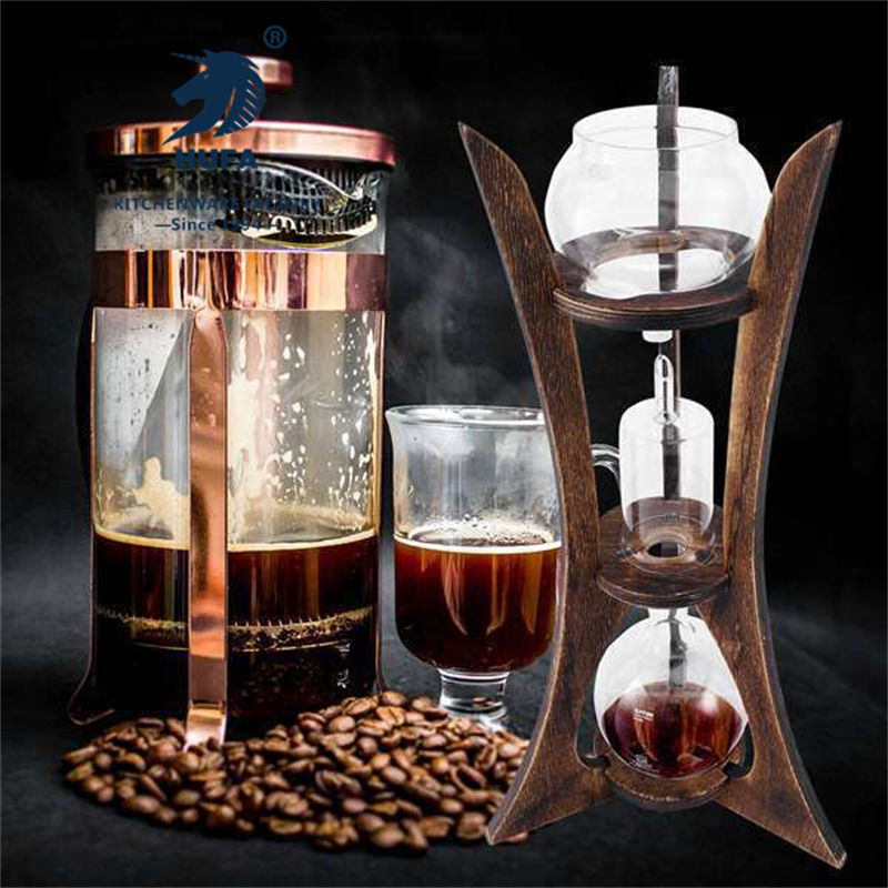 New ice drip coffee maker 5 people single valve retro Japanese and Korean ice drip coffee maker Carbonized wood style ice brew coffee maker Cold brew coffee set ice drip coffee maker Glass coffee maker