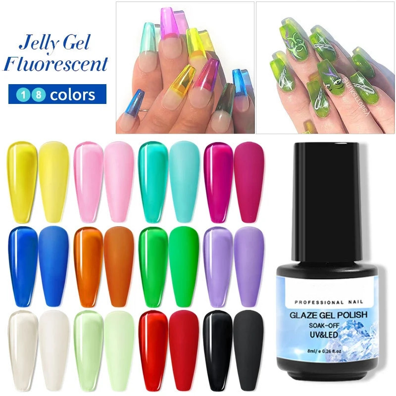 Cross border new amber glass Nail glue 8ML glass Nail Nail Barbie glue ice candy color UV nail glue