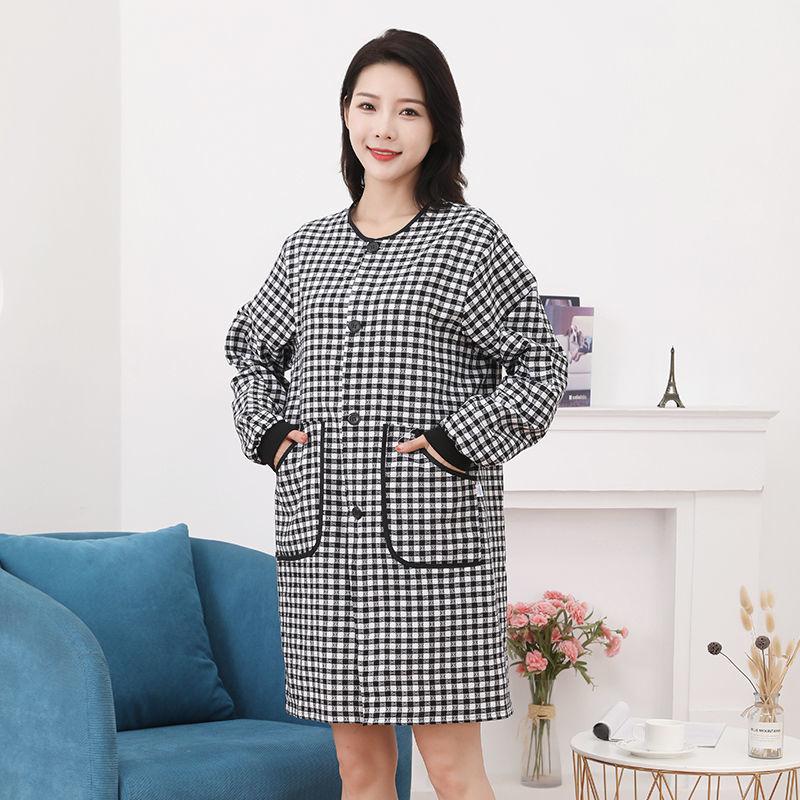 围裙厨房家用纯棉布长袖围裙秋冬款成人罩衣正穿衣防油污工作服详情3