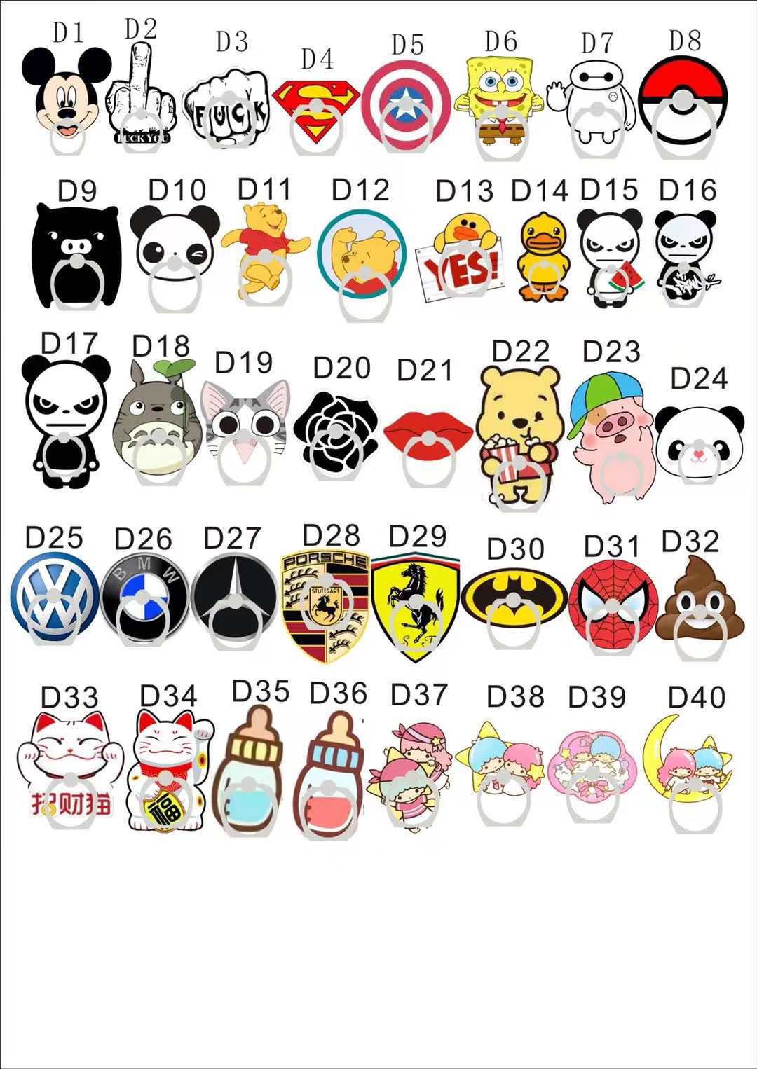 Customized cartoon acrylic mobile phone ring buckle brackets with printed logos and cartoon gifts based on your provided pictures. Factory direct sales pic 8