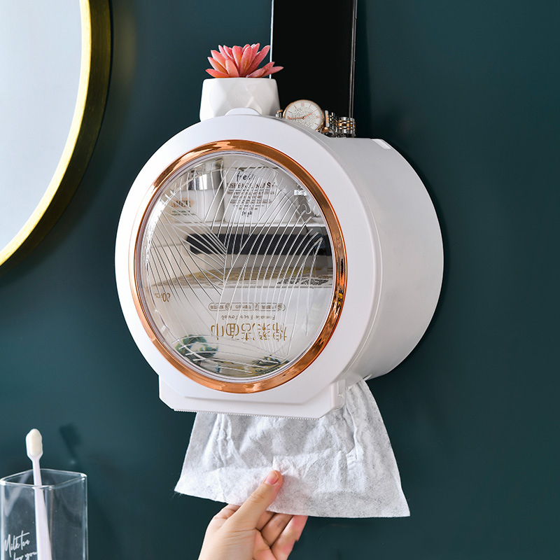 Xiang Xingyuan toilet tissue box Multifunctional double wall mounted perforation-free waterproof toilet paper box for storage Toilet roll box Application Scenario