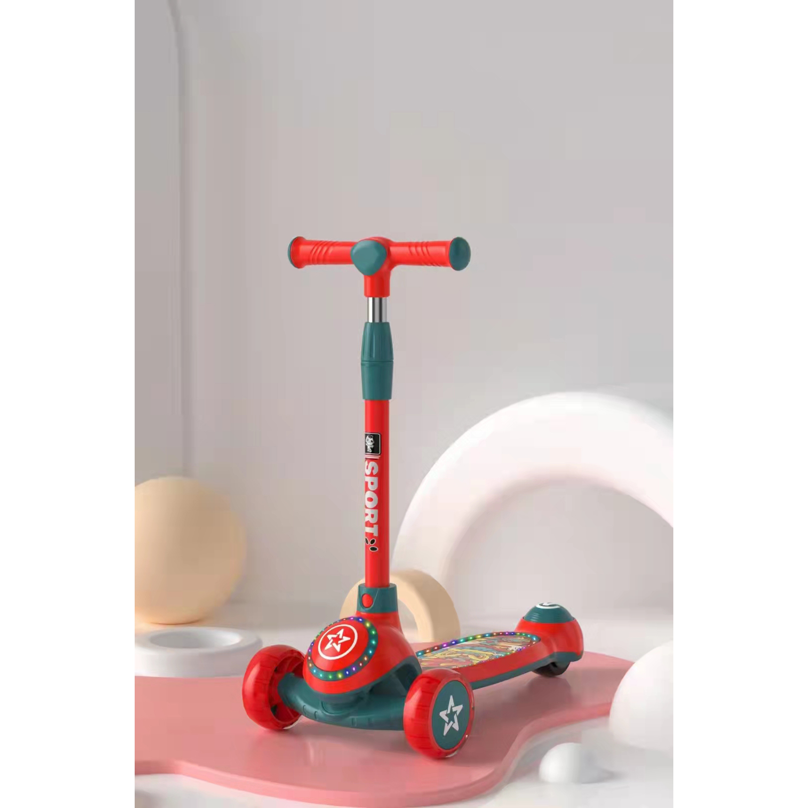 Folding Children's 3-in-1 Scooter PU Wheels Skateboard with Colorful Lights