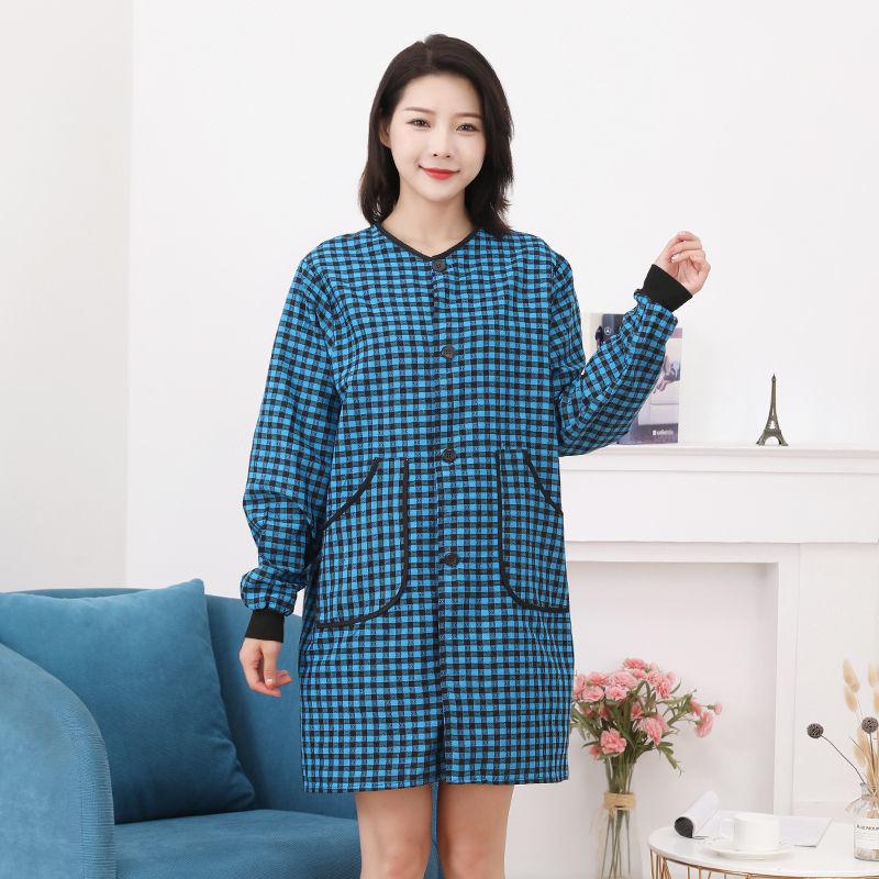 围裙厨房家用纯棉布长袖围裙秋冬款成人罩衣正穿衣防油污工作服详情5