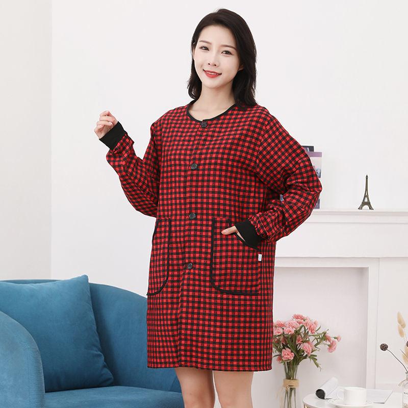 围裙厨房家用纯棉布长袖围裙秋冬款成人罩衣正穿衣防油污工作服详情4