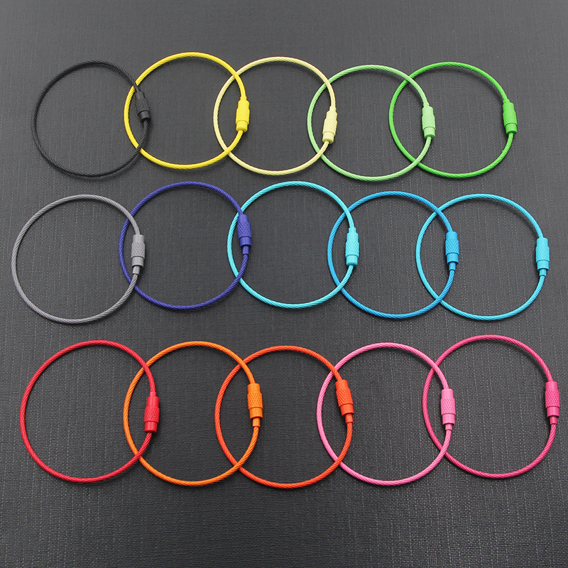 彩色烤漆钢丝绳 不锈钢圈 彩色包塑钢丝圈 包胶钢丝绳 彩色钥匙圈图