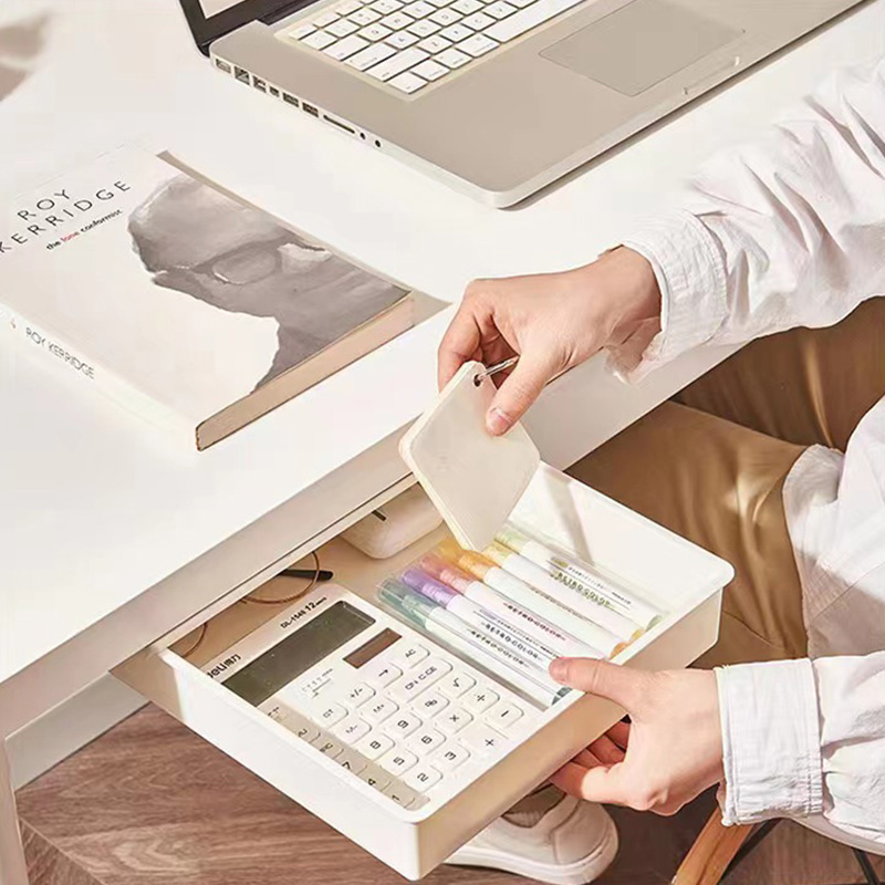 Drawer storage box under the desk, desktop office stationery storage, desk bottom shelf, large mobile phone hiding tool details Picture