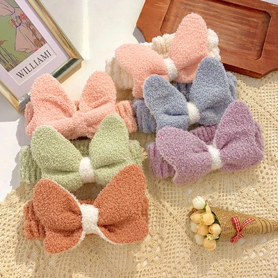 LANMEI Women Cosmetic Headband Fleece Plush Hairbands Face Wash Bow Headband Makeup Hairbands thumbnail