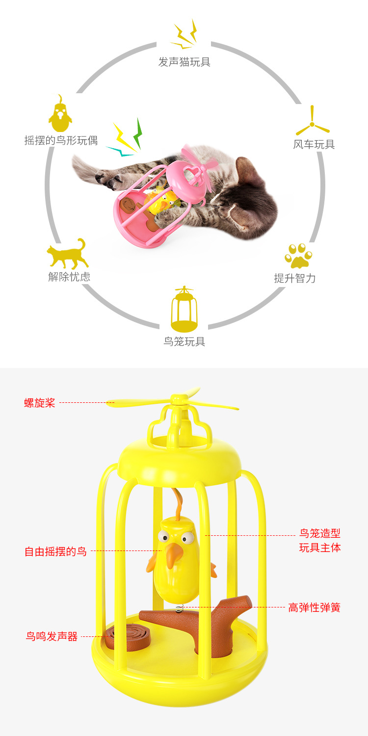 Wholesale of new pet supplies: birdcage, sound-making spring, self-entertaining, unbreakable doll, windmill, cat playmaker, carousel, cat toys pic 2