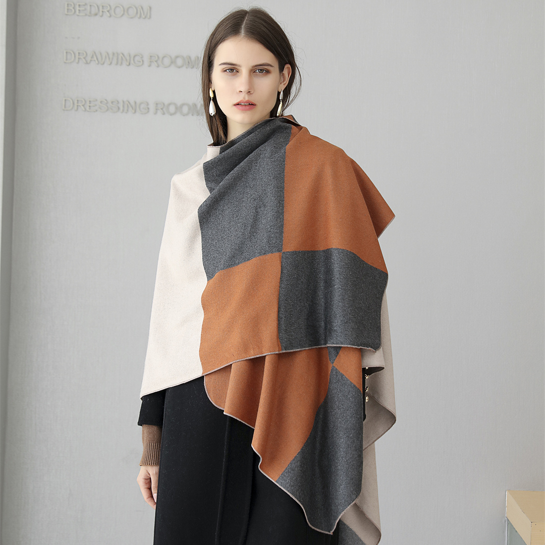 Thick Shawl Large Square 120*150 Women's Wrap Poncho Fashion Cape Ladies Loose Warm Poncho Cape For Fall Winter