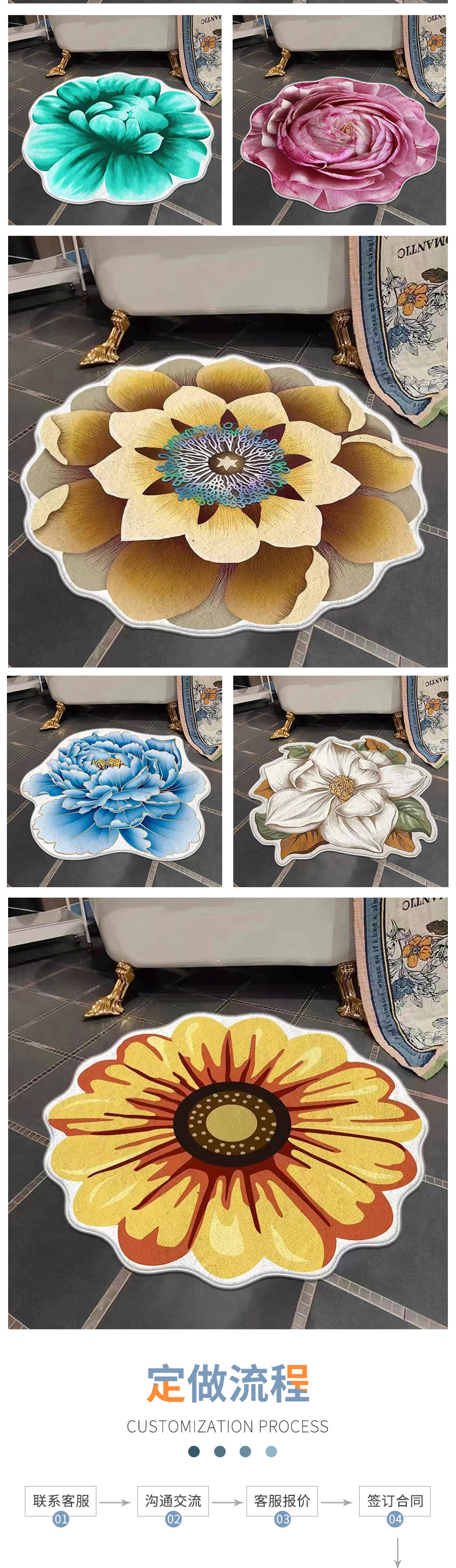 千思 花朵异形仿羊绒浴室吸水垫子客厅卧室仿羊绒入户门地垫详情11
