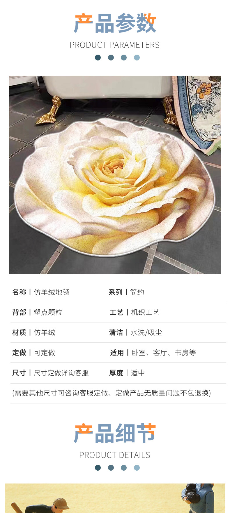 千思 花朵异形仿羊绒浴室吸水垫子客厅卧室仿羊绒入户门地垫详情4