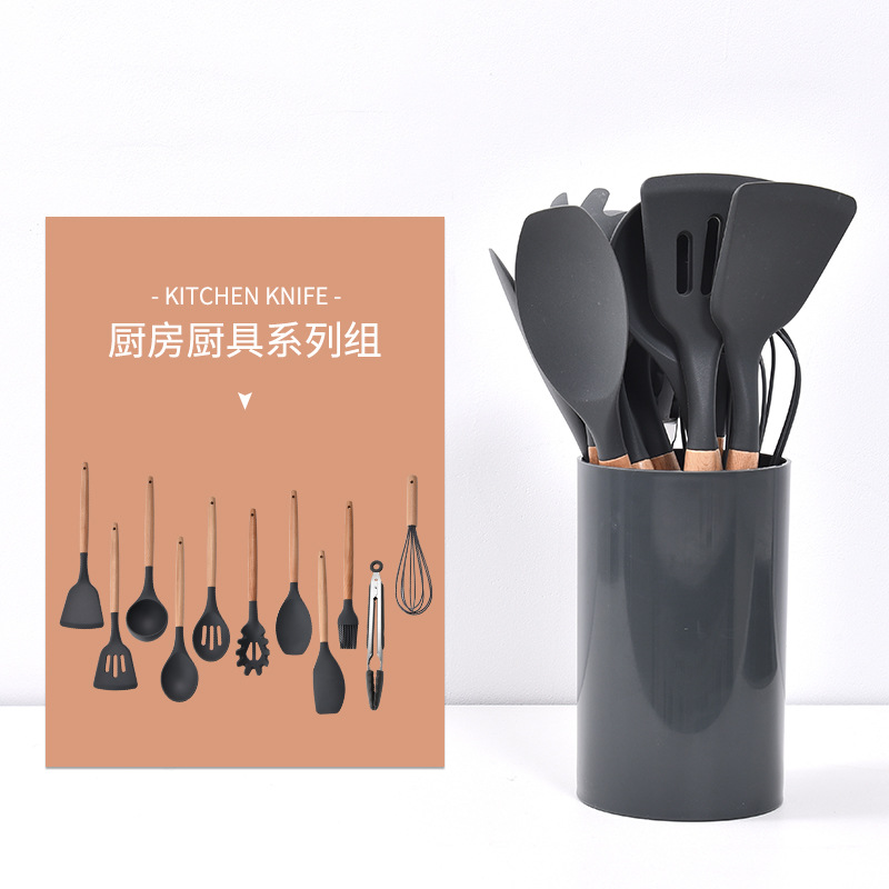 Kitchen Utensils Silicone Spatula Spatula Kitchen Wooden Handle Silicone Kitchenware Set 12 Sets Specification drawing