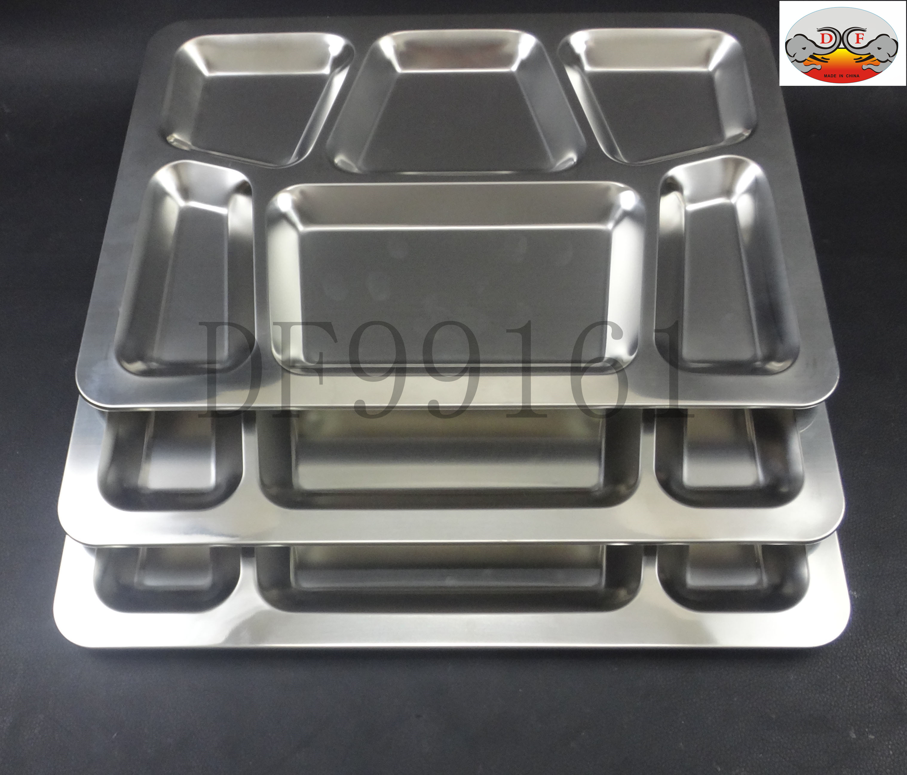 DF 99161 Single-item plate Stainless steel fast food plate 6-compartment plate Adult Dining Hall Restaurant Rectangular metal tray DF TRADING HOUSE