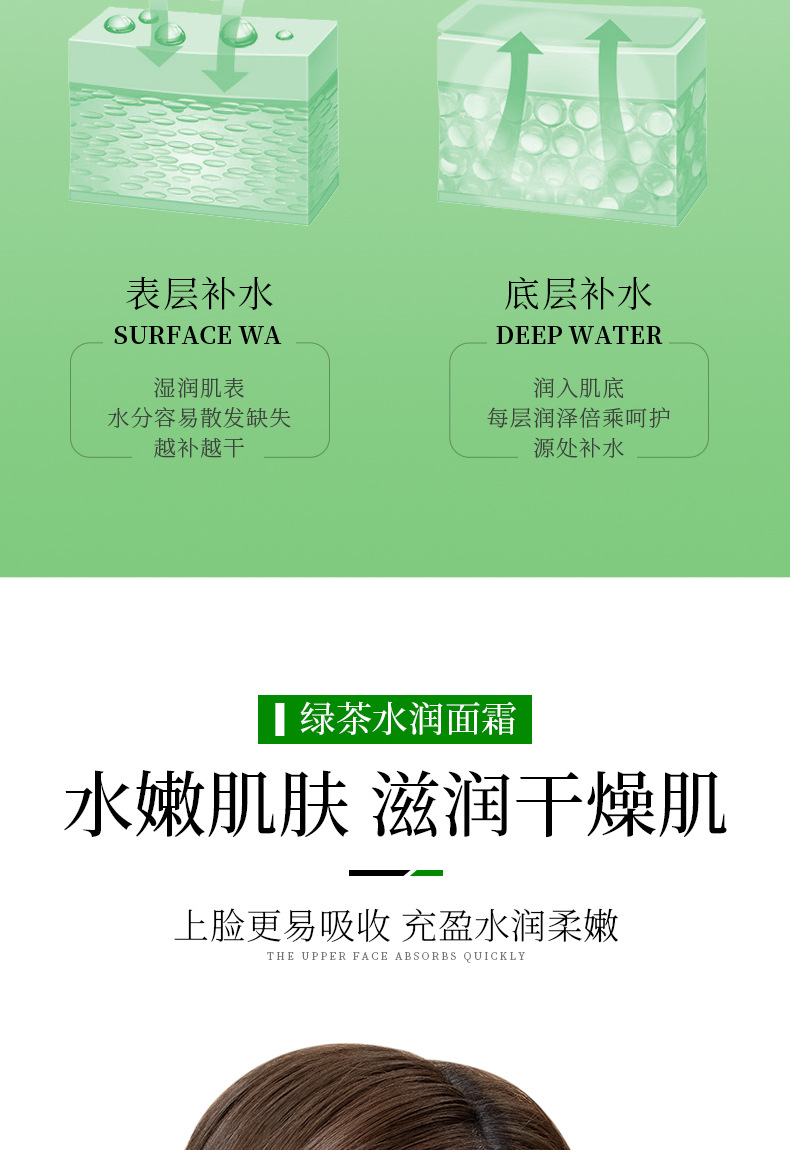 一枝春绿茶水润清透面霜 补水保湿滋润呵护嫩肤 面部护理面霜批发详情4
