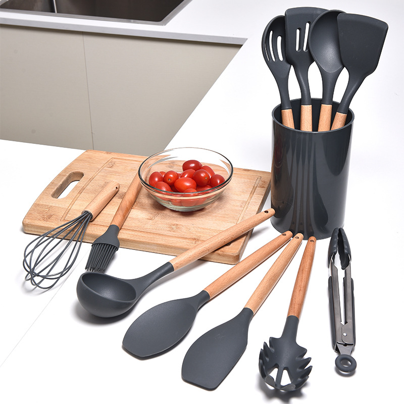 Kitchen Utensils Silicone Spatula Spatula Kitchen Wooden Handle Silicone Kitchenware Set 12 Sets
