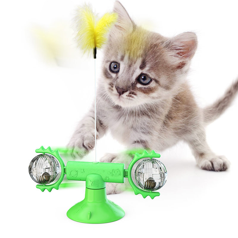 Turntable cat toy, cat turntable suction cup rotating windmill scratcher, cat Planet rotating cat toy Application Scenario