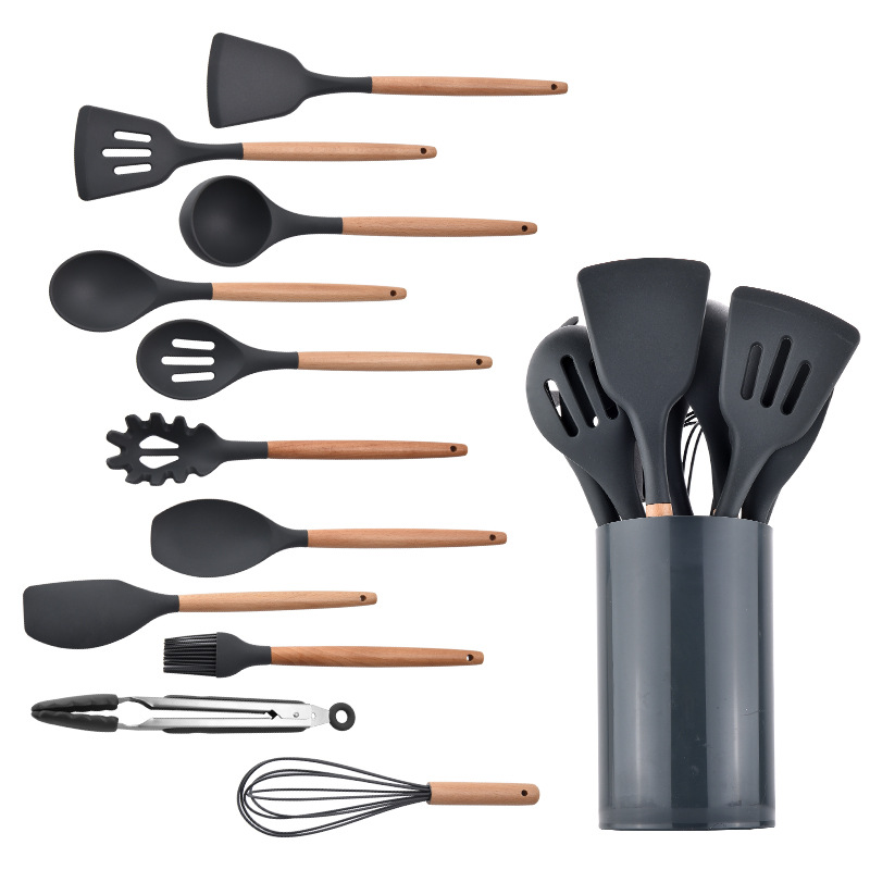 Kitchen Utensils Silicone Spatula Spatula Kitchen Wooden Handle Silicone Kitchenware Set 12 Sets Application Scenario