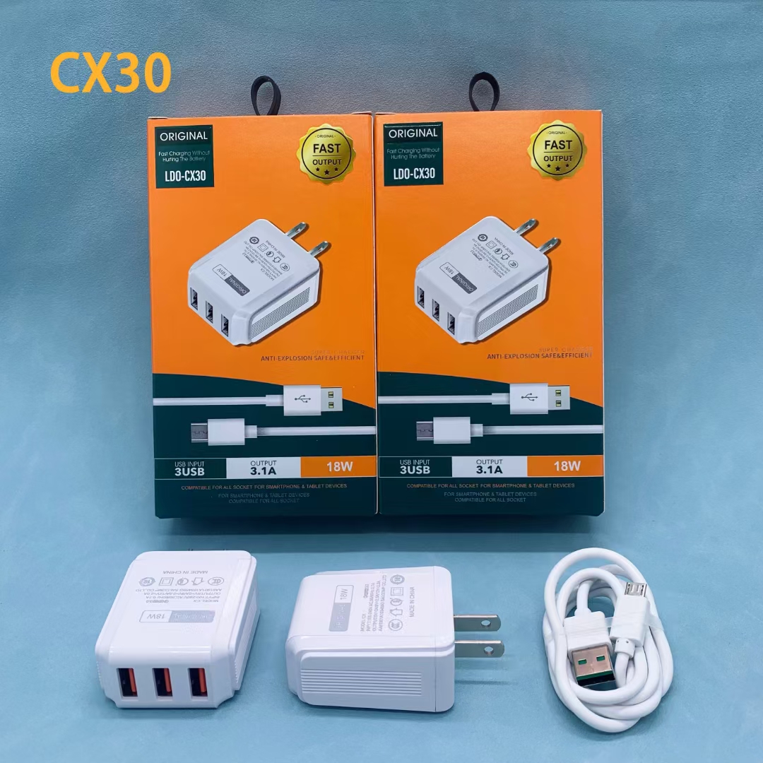 CX30 Multi-functional 3USB multi-port mobile phone fast charger, 2A compatible charging head for Apple, Huawei and Android phones pic 2