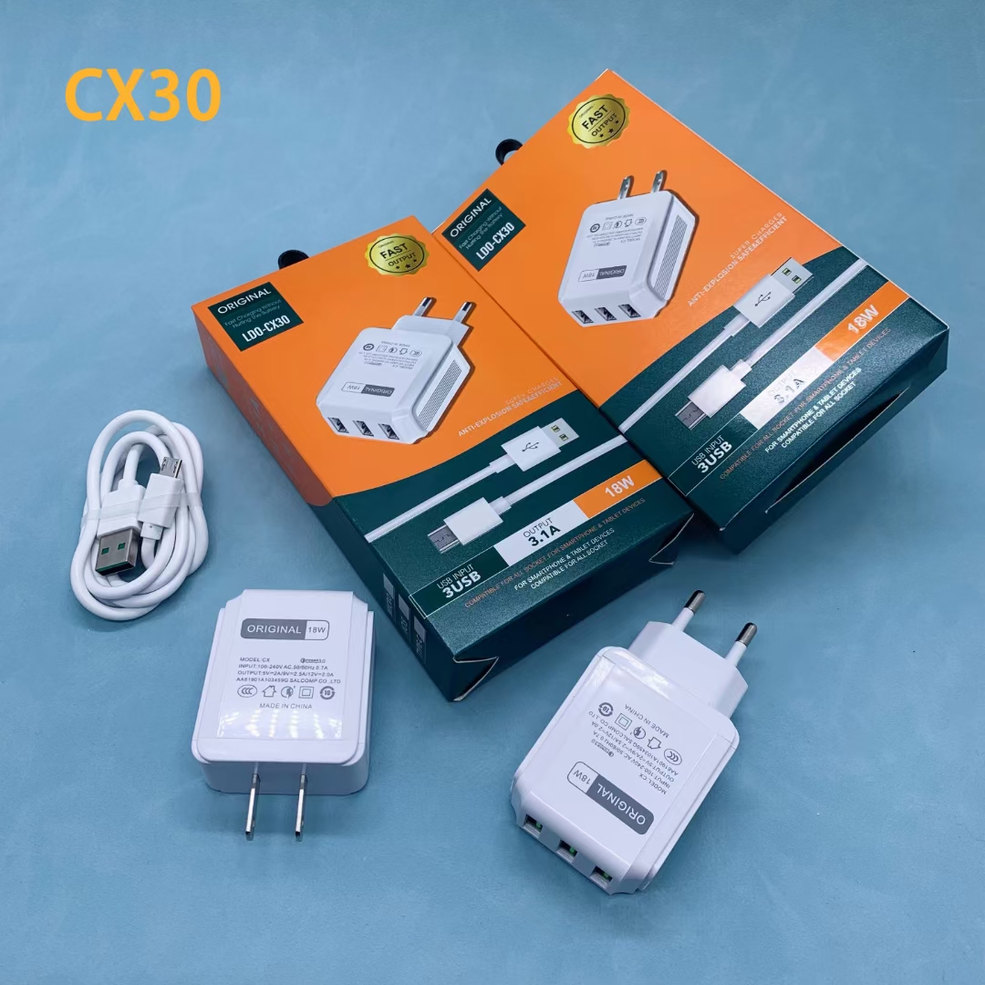 CX30 Multi-functional 3USB multi-port mobile phone fast charger, 2A compatible charging head for Apple, Huawei and Android phones pic 1