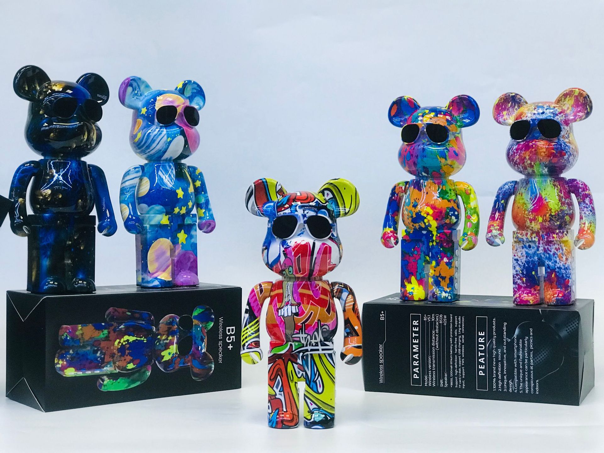 新款B5涂鸦暴力熊蓝牙音箱家居摆件插卡小音响潮流玩具熊生日礼物详情4
