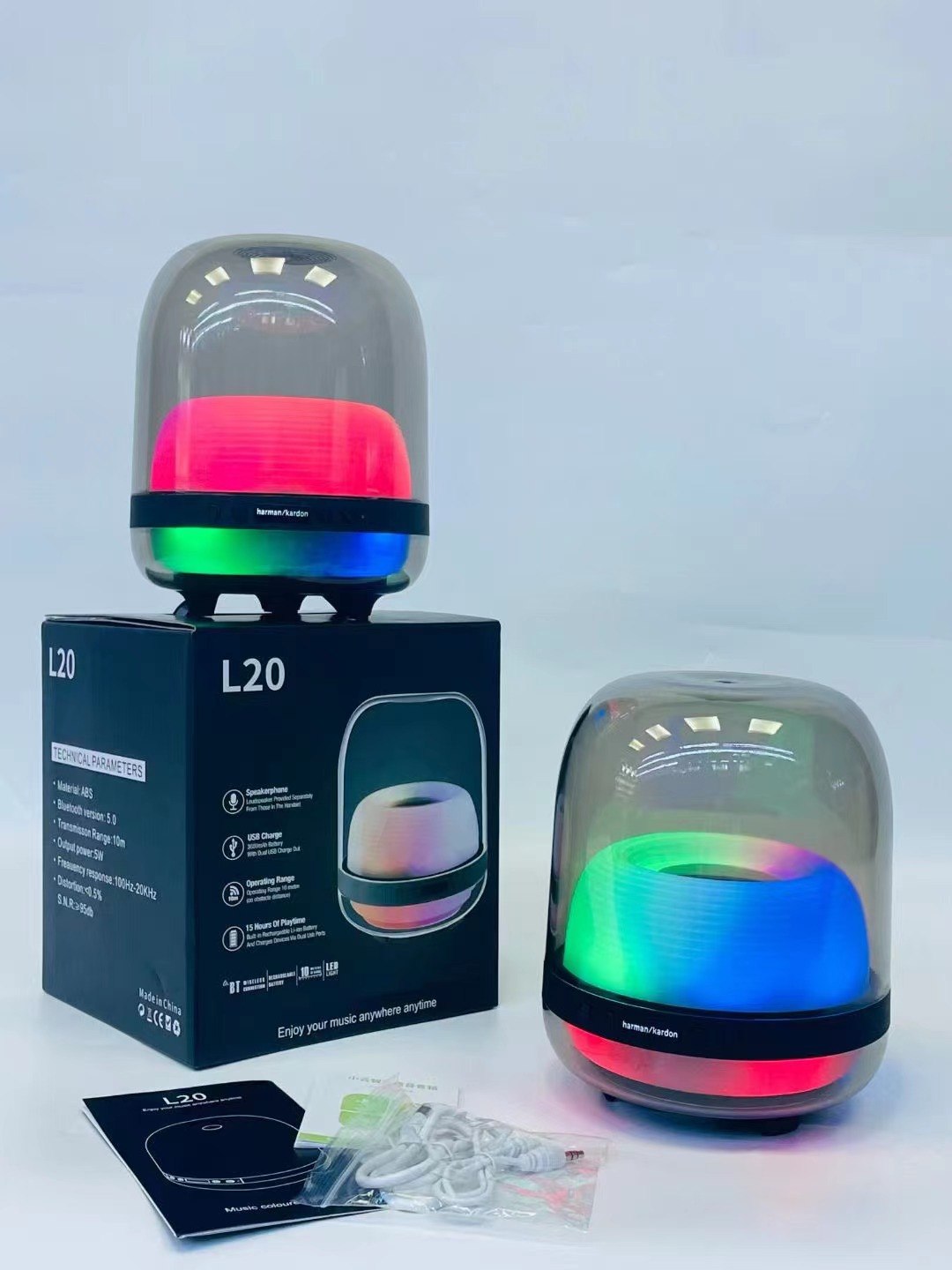 新款蓝牙音箱 水晶t4代L20琉璃AI智能蓝牙音响RGB灯超重低音家用详情3