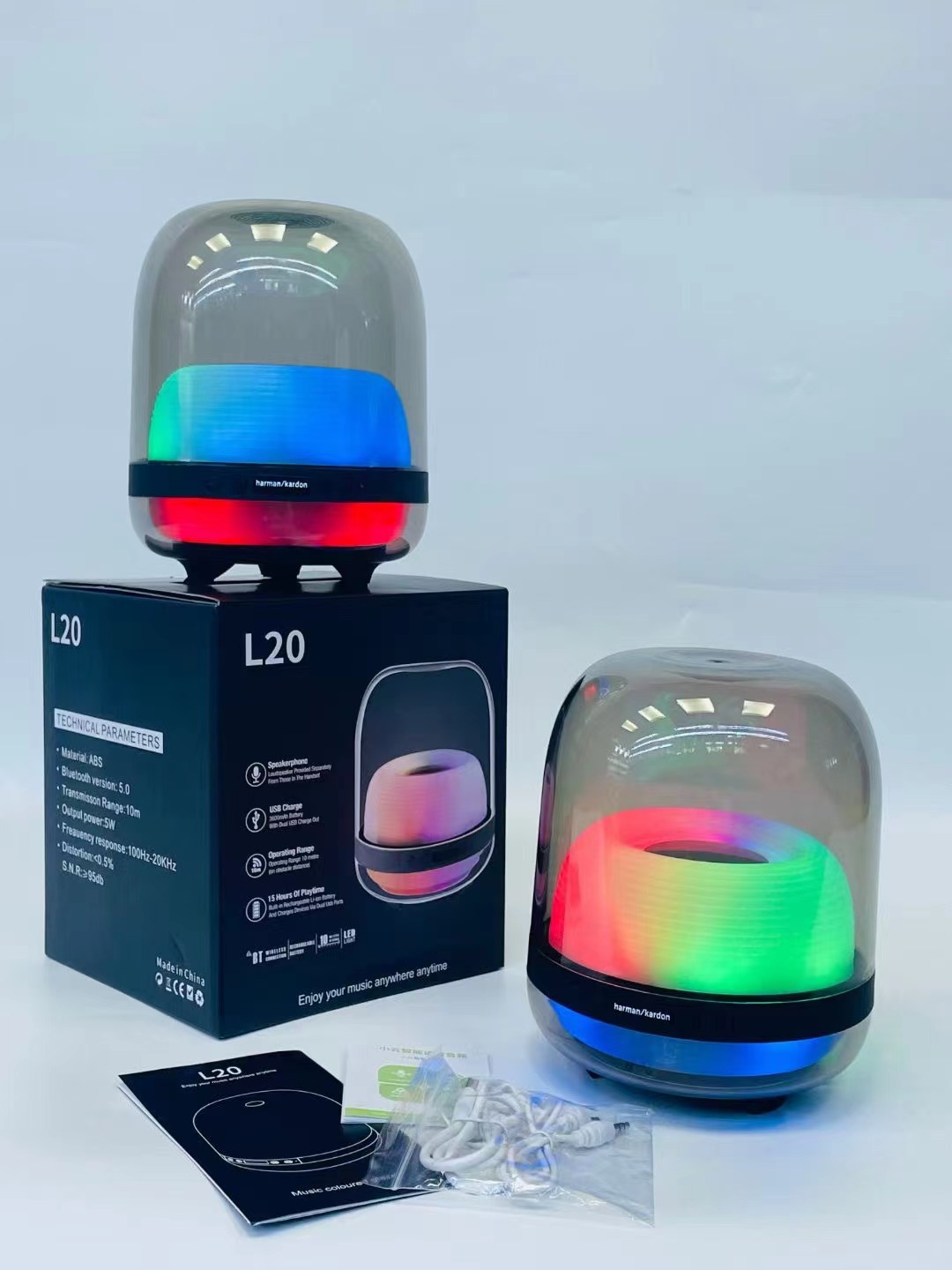 新款蓝牙音箱 水晶t4代L20琉璃AI智能蓝牙音响RGB灯超重低音家用详情7