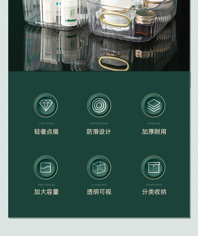 Mask storage box, light luxury desktop special transparent PET lipstick, refrigerator, bathroom, dressing table shelf pic 2
