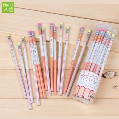 132-36 Mu painting 36 triangle wood color HB transparent PP tube set cartoon leather pencil for children wholesale stationery set thumbnail