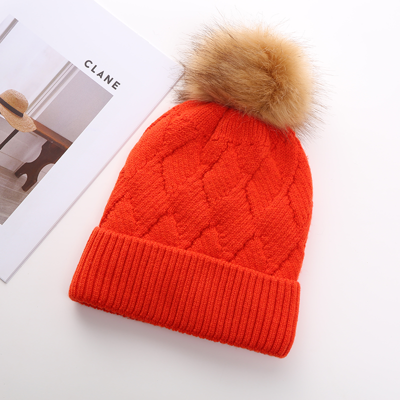 Woolen hat winter thermal knitted hat double flannelcloth and hairball windproof cycling pullover hat thumbnail