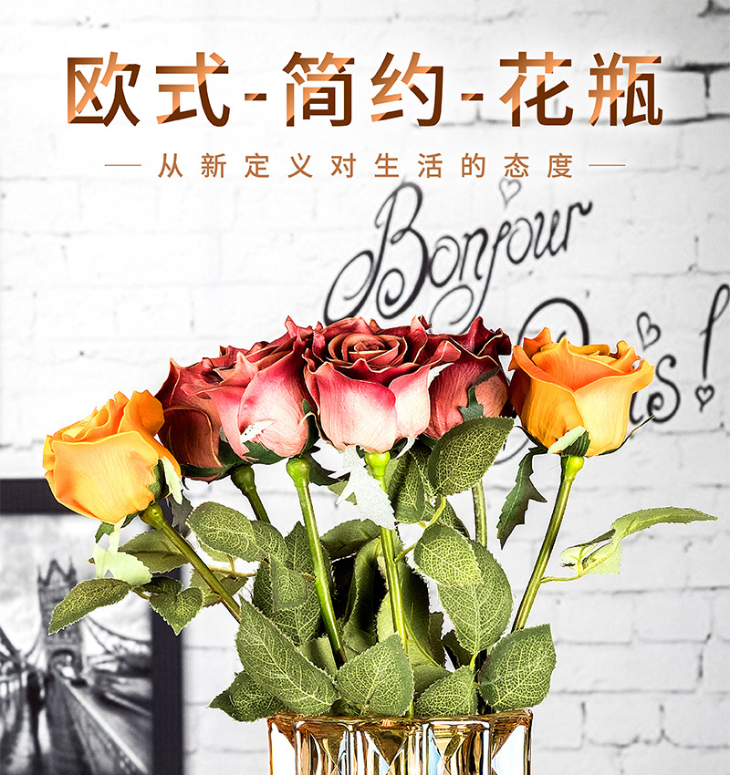 Yuxing Glass Large Vase Thickened crystal glass vase ornament, creative living room flower arrangement transparent water-grown rose decorative ornament pic 2