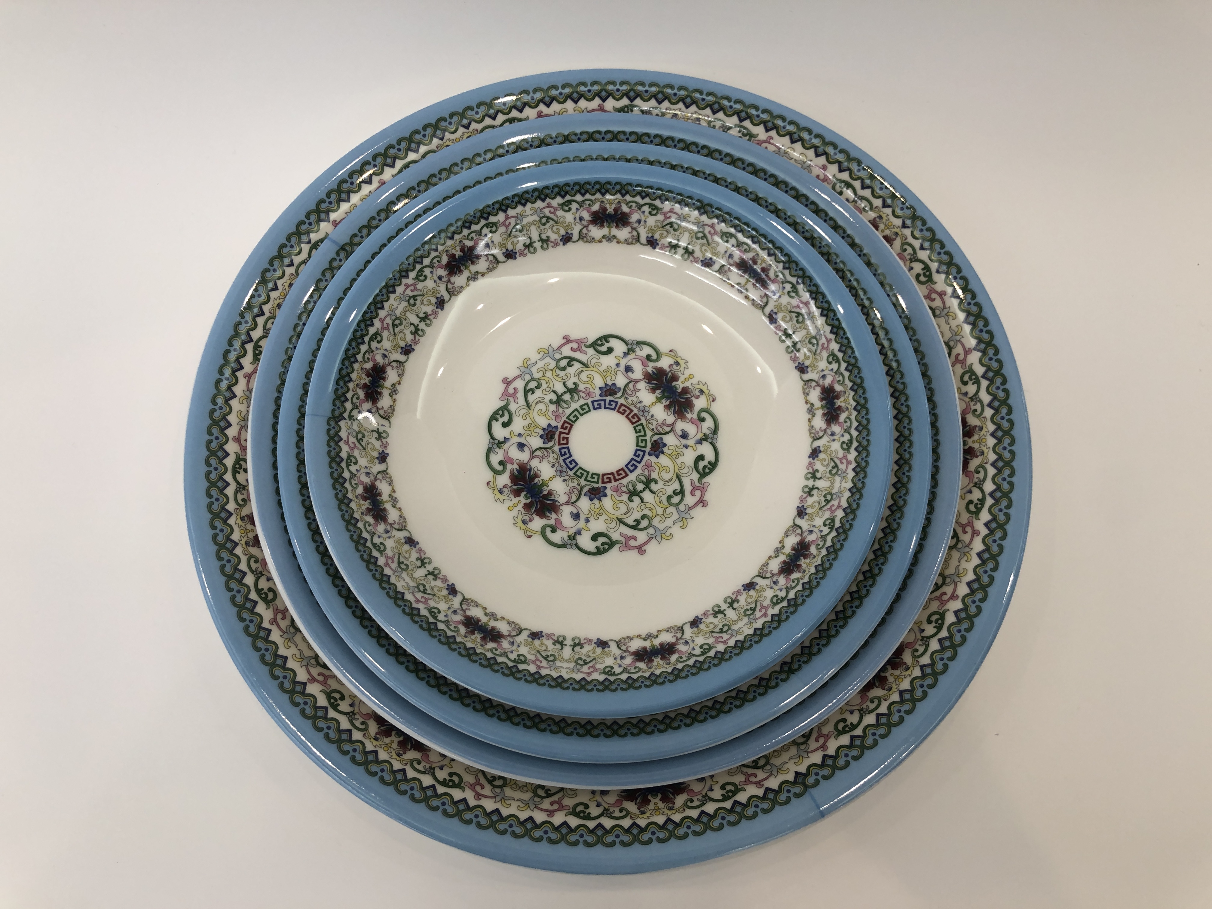 Melamine plate imitation porcelain tableware plastic tableware Hotel tableware dish frosted dish cold dish Auspicious flower disc round dish dish deep soup plate thumbnail