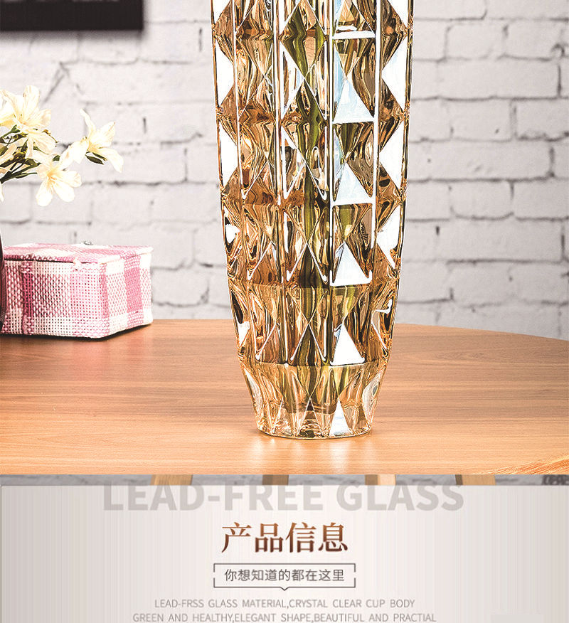 Yuxing Glass Large Vase Thickened crystal glass vase ornament, creative living room flower arrangement transparent water-grown rose decorative ornament pic 3