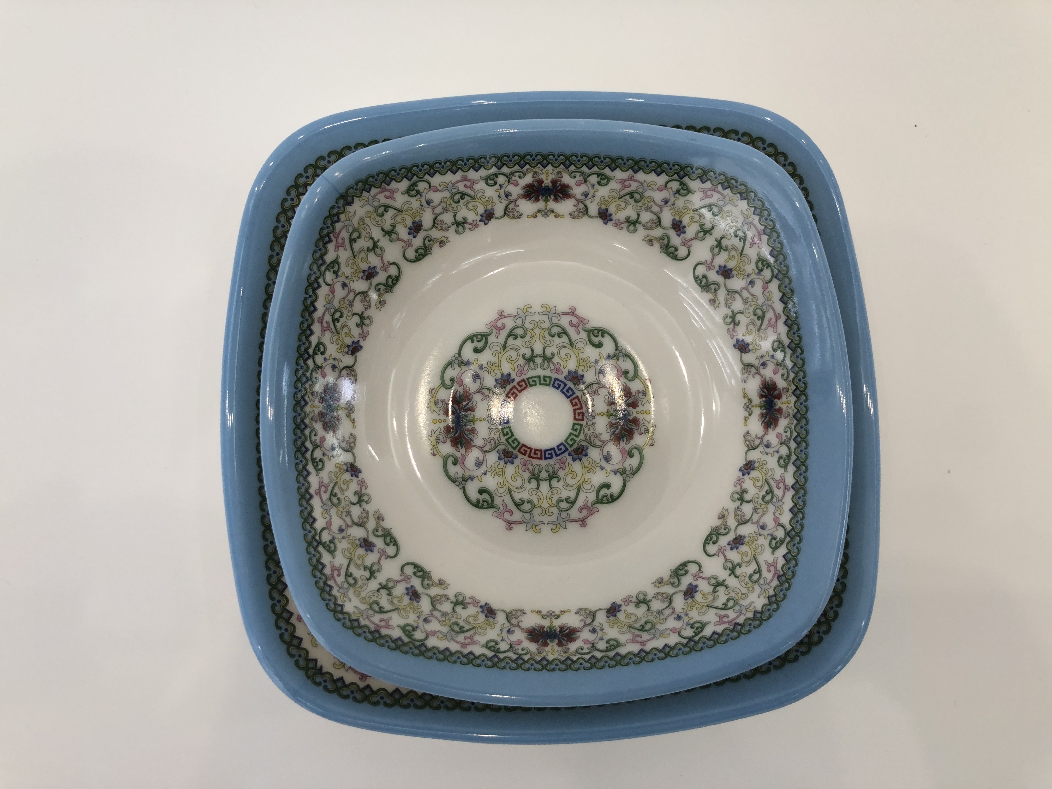 Melamine plate imitation porcelain tableware plastic tableware Hotel tableware plate frosted plate cold dish Auspicious flower disc four corners plate plate