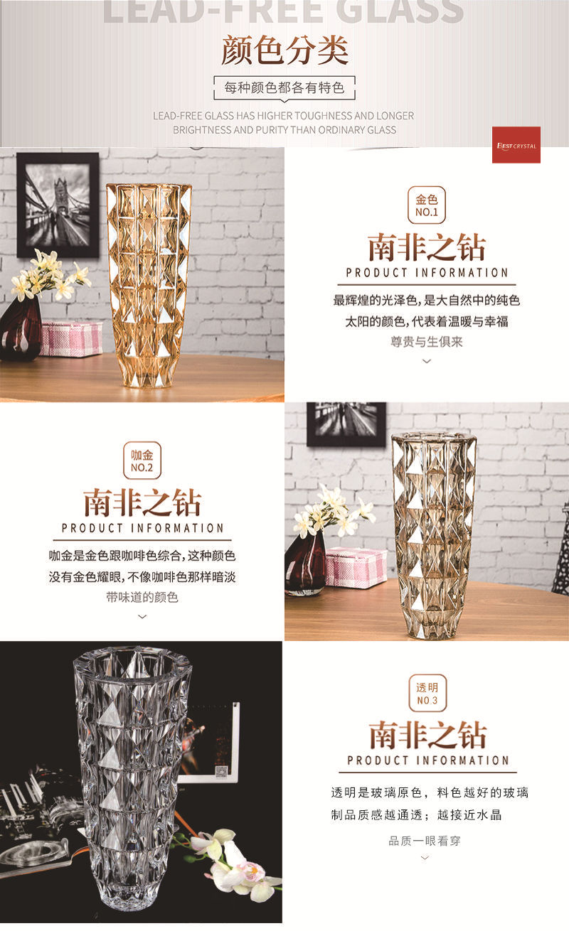 Yuxing Glass Large Vase Thickened crystal glass vase ornament, creative living room flower arrangement transparent water-grown rose decorative ornament pic 6