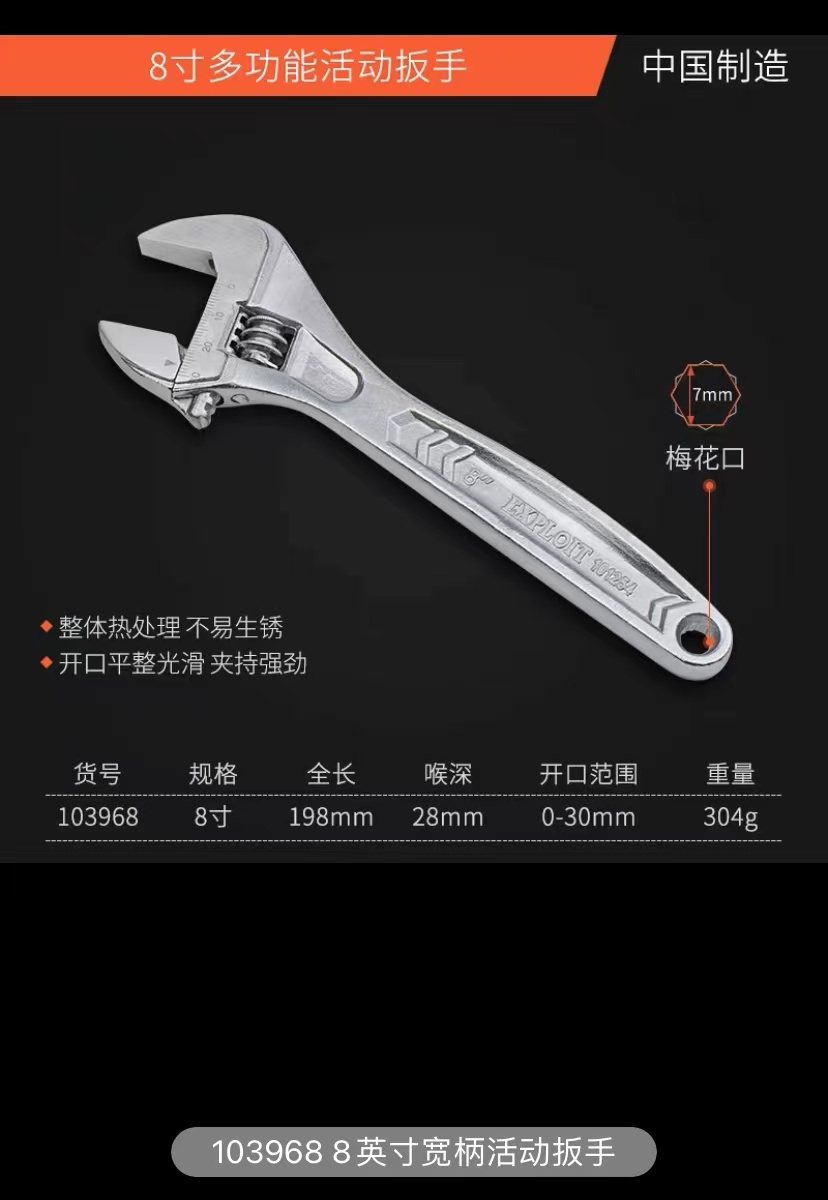 Open adjustable wrench multi-functional tool, large opening short handle adjustable pipe wrench, universal 8, 10, 12-inch board pic 6