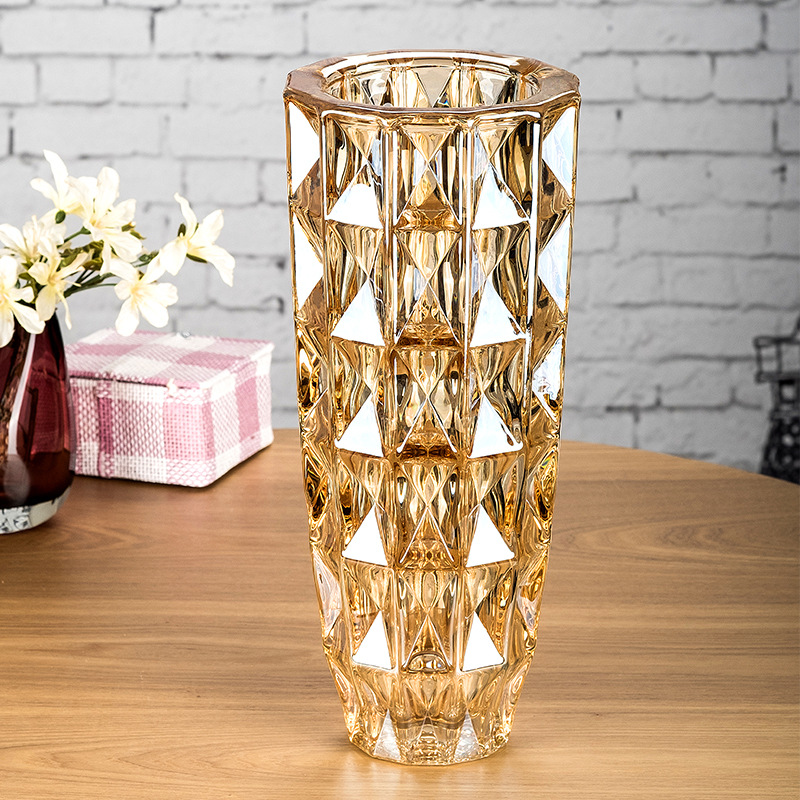 Yuxing Glass Large Vase Thickened crystal glass vase ornament, creative living room flower arrangement transparent water-grown rose decorative ornament pic 10