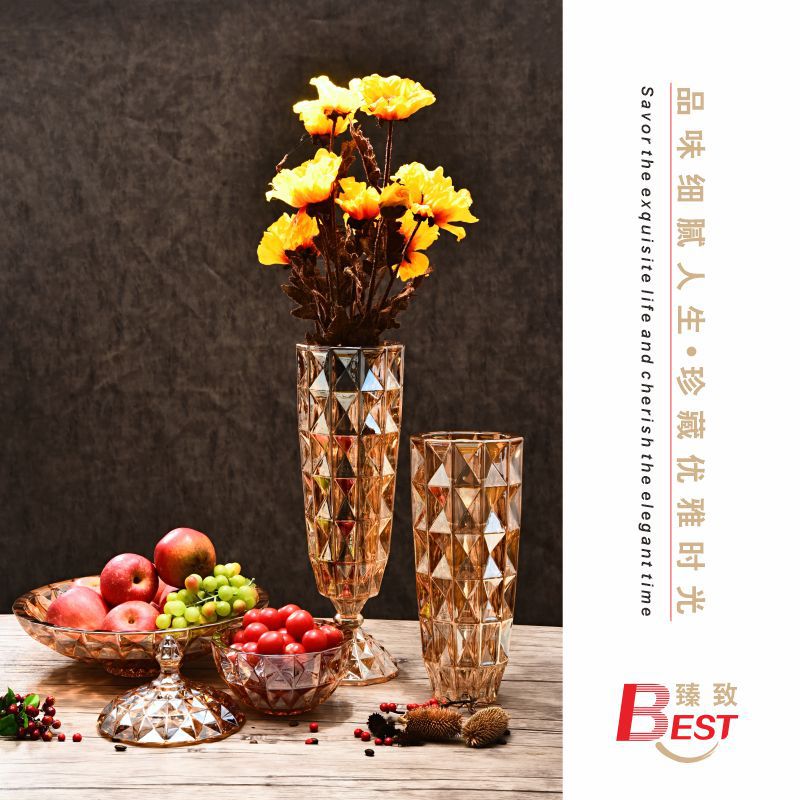 Yuxing Glass Large Vase Thickened crystal glass vase ornament, creative living room flower arrangement transparent water-grown rose decorative ornament pic 17