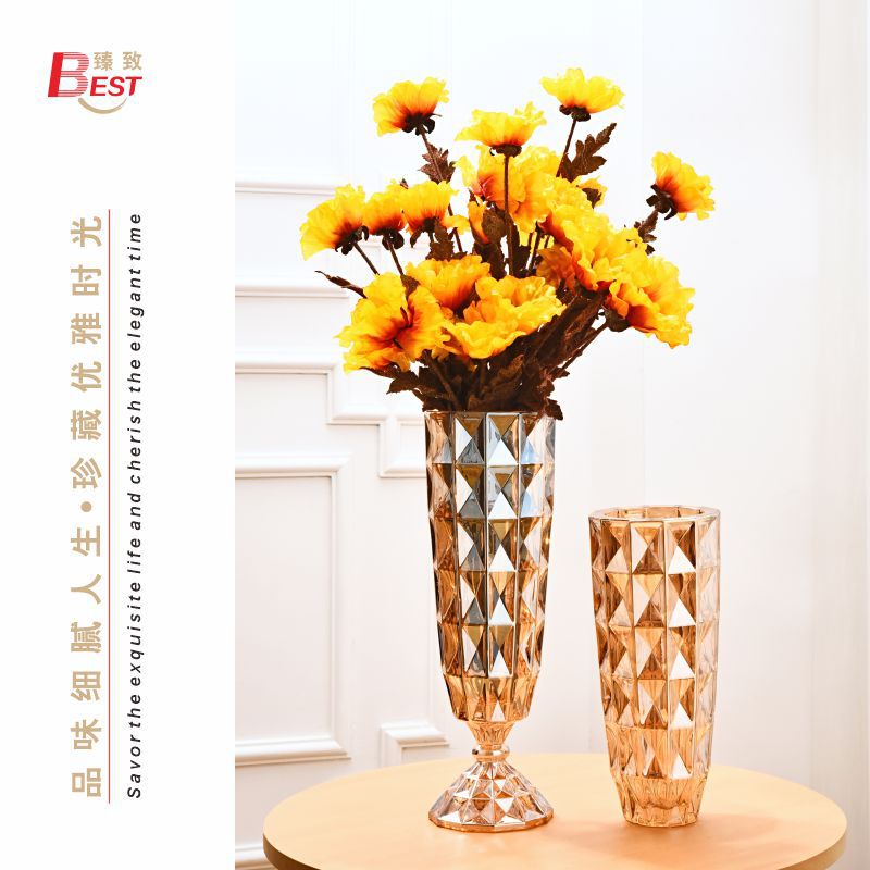 Yuxing Glass Large Vase Thickened crystal glass vase ornament, creative living room flower arrangement transparent water-grown rose decorative ornament pic 15