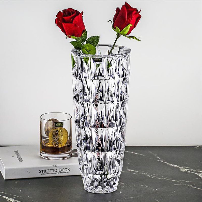 Yuxing Glass Large Vase Thickened crystal glass vase ornament, creative living room flower arrangement transparent water-grown rose decorative ornament pic 14