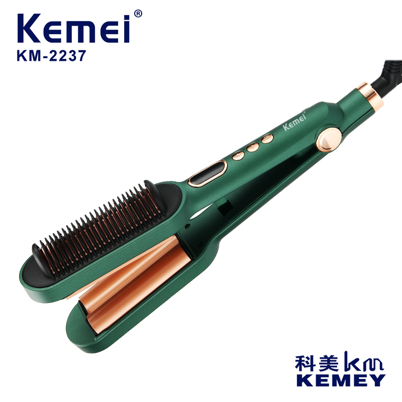 Cross border manufacturers direct supply hair curler Keme KM-2237 negative ion dual use straightening hair curling iron