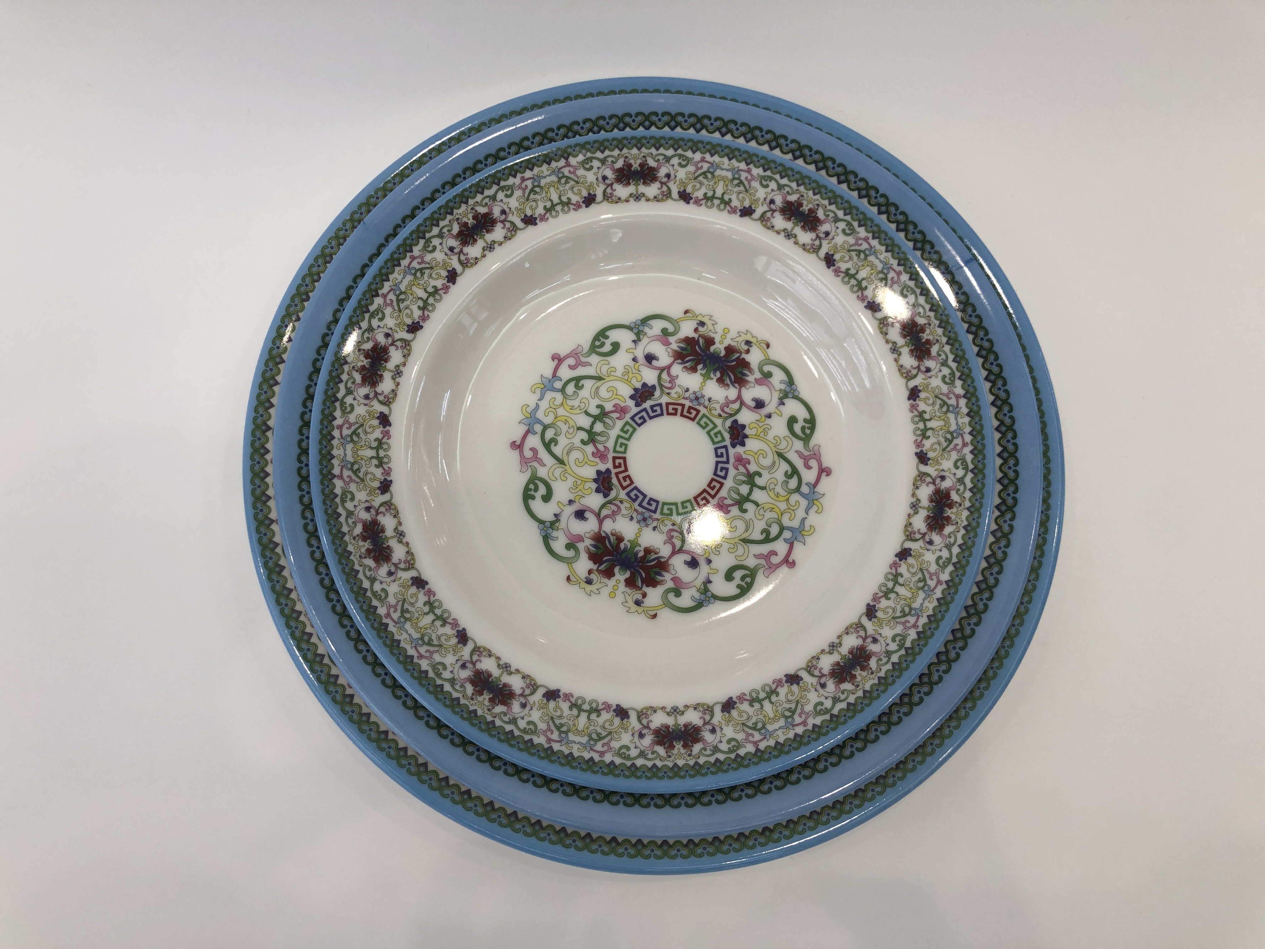 Melamine plate imitation porcelain tableware plastic tableware Hotel tableware dish frosted dish cold dish Auspicious flower soup plate disk thumbnail