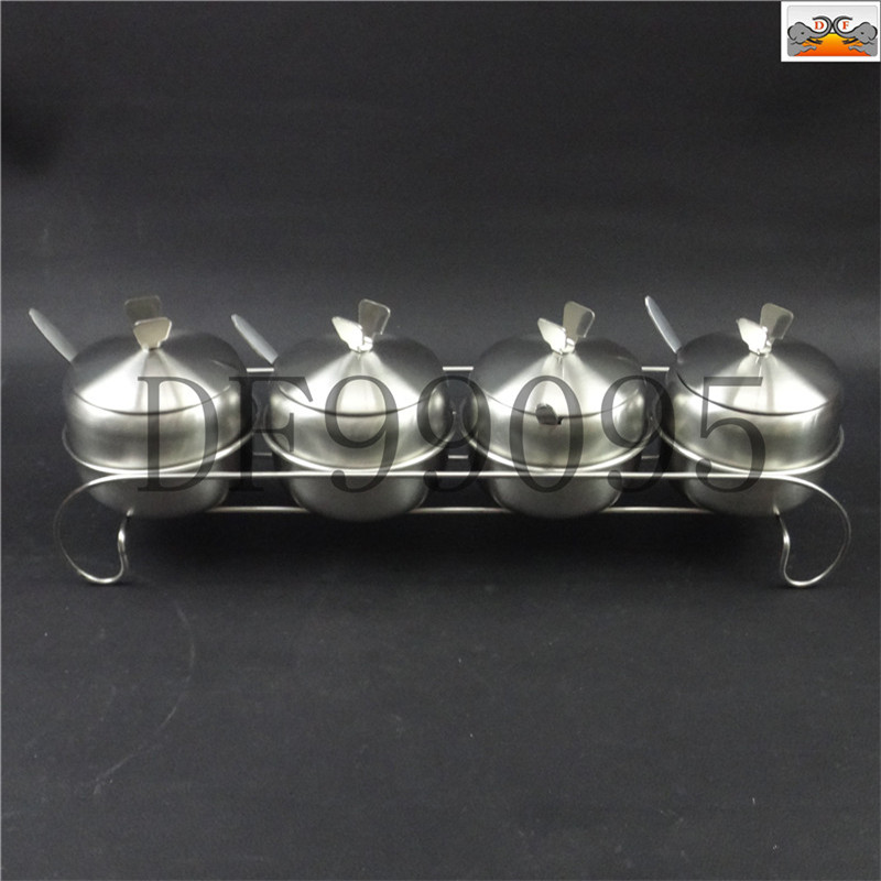 DF99095 Straight four-flavor set stainless steel Seasoning jar Seasoning jar Single kitchen household salt jar Restaurant jar Round chili oil jar DF TRADING HOUSE