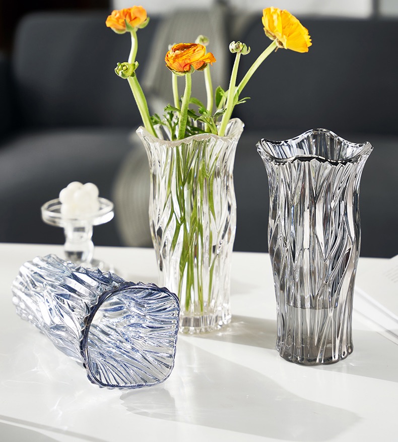宇行玻璃简约创意透明玻璃花瓶波浪口彩色花瓶玻璃水培鲜花插花装饰摆件230GX详情13